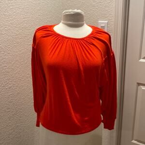 FP Beach Free People Red Orange Long Sleeve Tie Cuff Peasant Top EUC Sz XS